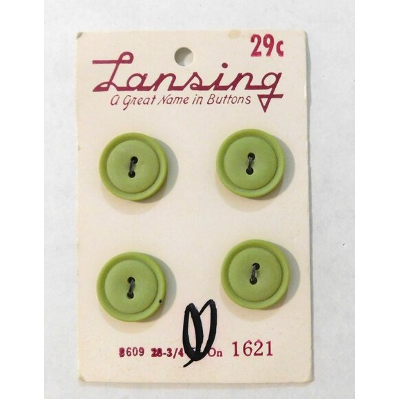 Vintage Lansing Buttons Green 4 on a Card #8609 3/4 Inch Round - Picture 2 of 3